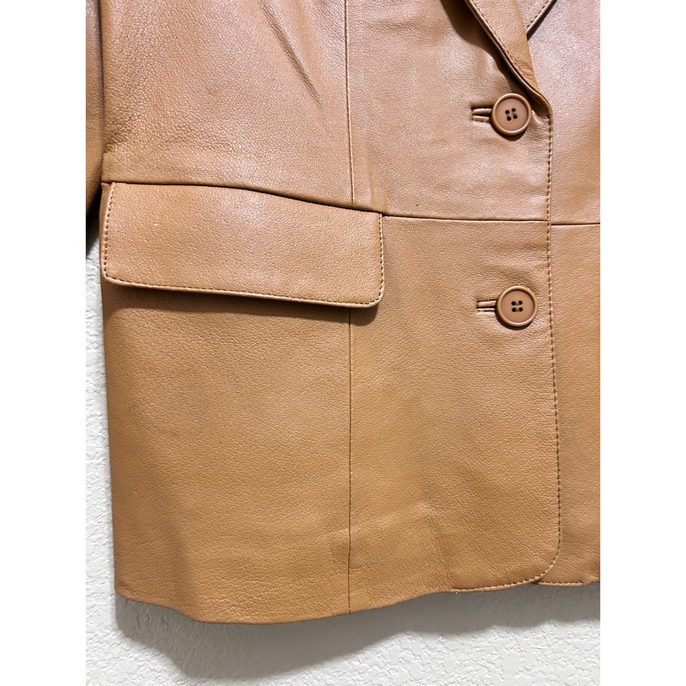 Bagatelle 8 Vintage Leather Blazer Tan Camel 90s Y2K Professional Neutral Jacket - Picture 8 of 12